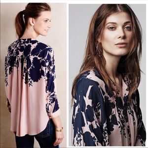 Anthropologie Maeve Linden Blouse Blush Navy Med